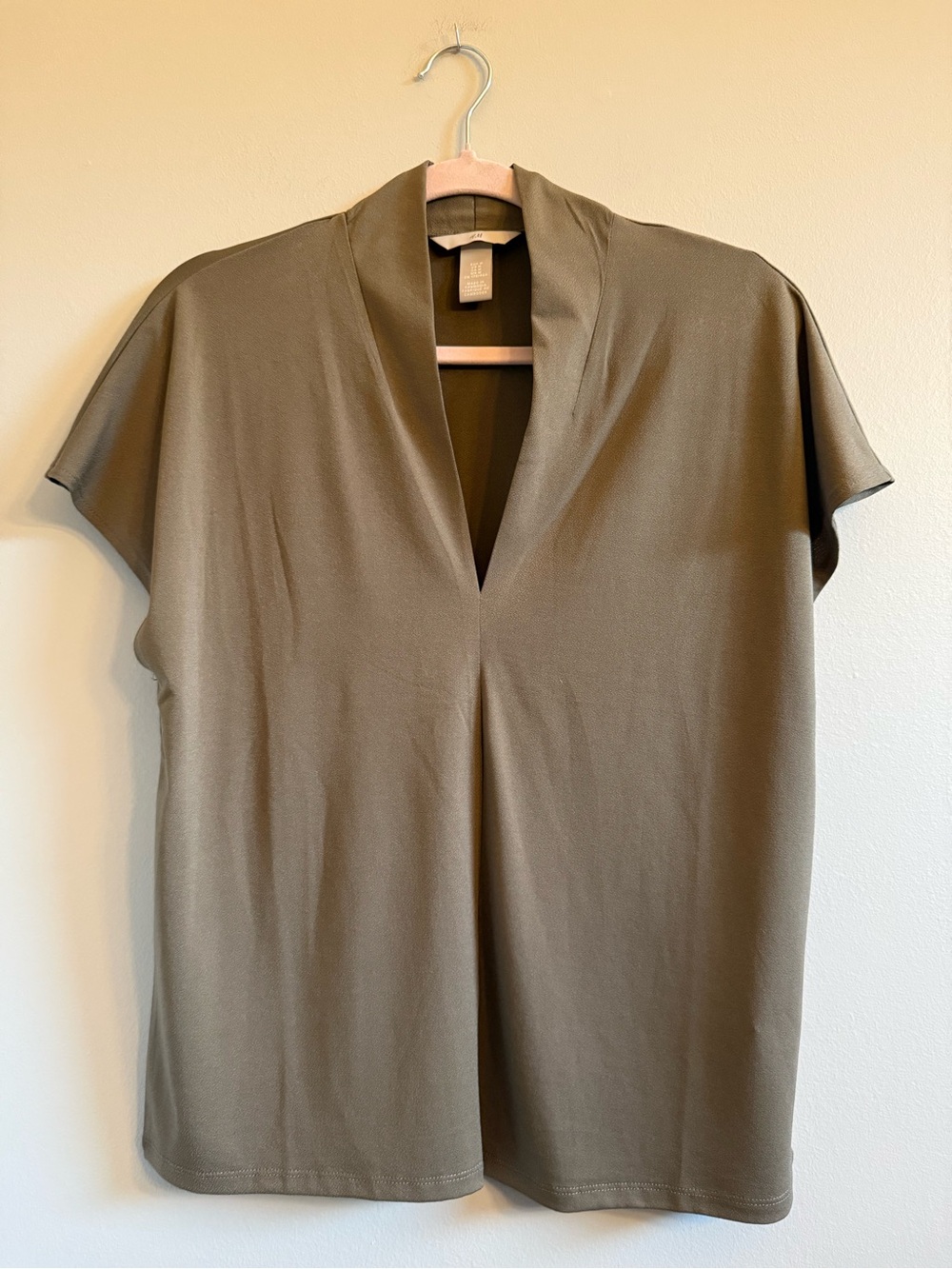 H & M drape v-neck olive green top, medium, like new